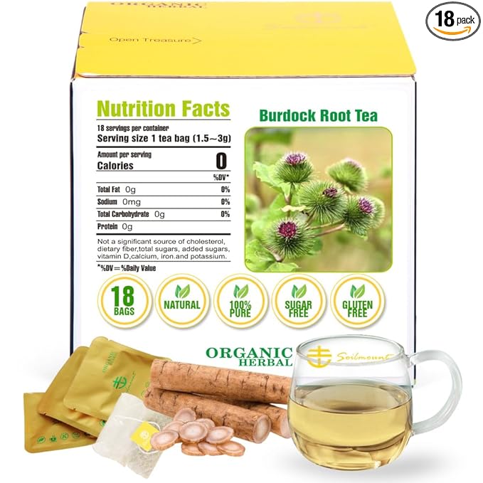 Soilmount - Burdock Root Tea - Pure Herbal Tea - Natural, Organic, Non-GMO, Clean Ingredients, Caffeine Free (18 Tea Bags, Box 1)