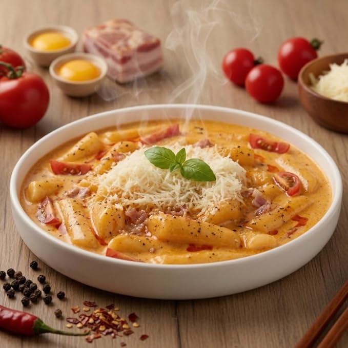 Yopokki Instant Tteokbokki Rice Cakes Korean, Topokki Cup - Great with Cheese and Ramen Toppings, Korean Snacks for College Dorm, Korean Street Food Quick & Easy to Prepare, Pack of 2 (2 Cups, Spicy Carbonara)