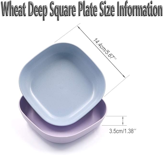 N/A/ 5Pcs 14.4cm Square Lightweight Wheat Straw Plates, Deep Dinner Dishes, Camping Dinnerware for Serving pasta fruit for Kids Toddlers and Adults (MULTI) Multicolor