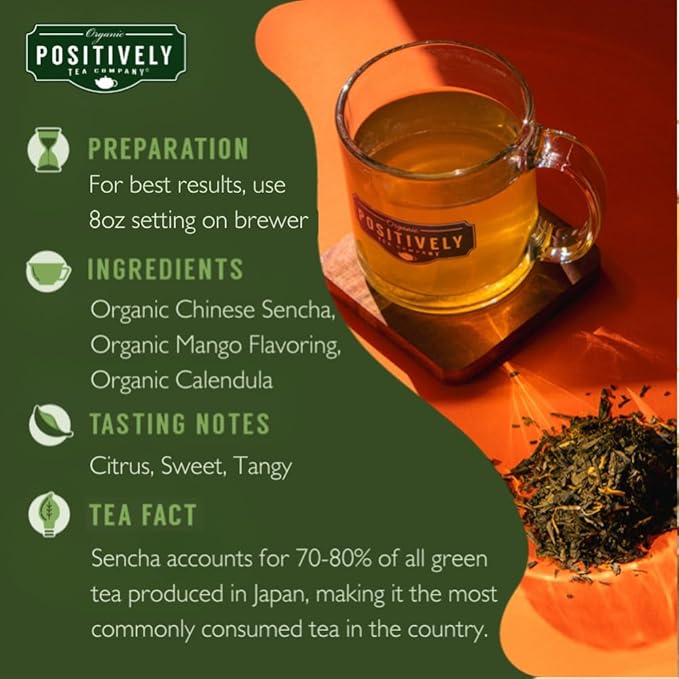 Organic Positively Tea Company, Mango Green Tea, K-Cup Compatible, 96 Pods