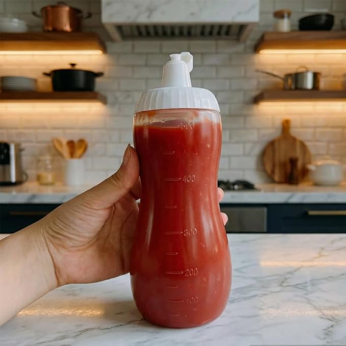 3 Pack Condiment Squeeze Bottle Flip-top Refillable Container for Honey/Ketchup/Sauce, Leak-proof Salad Dressing Dispenser Bottle, 17oz Wide-mouth Kitchen Condiment Dispensers
