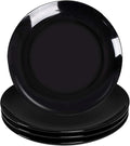 DELLING 10 Inch Black Dinner Plates Set of 4, Porcelain Round Plates - Microwave & Dishwasher Safe, Chip Resistant - Modern Matte Black Plates for Everyday Dining & Entertaining