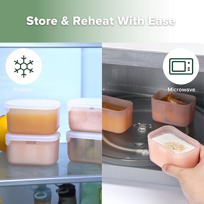 haakaa Mini Meal Silicone Storage Containers,8 oz Silicone Baby Food Containers with Airtight Lids,Reusable Baby Food Jars for Purees, Fruits & Snacks-Microwave & Dishwasher Safe,4 Pack,Blush