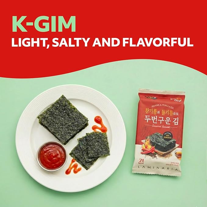 Kim’s Table Roasted Seaweed Snack – Korean Seasoned Spicy Seaweed Sheets, Light & Crispy, Healthy Low Calorie Gluten Free Vegan Snack, 6 Convenient Packs (0.14oz Each) (Sriracha) 스리라차맛 한국 김