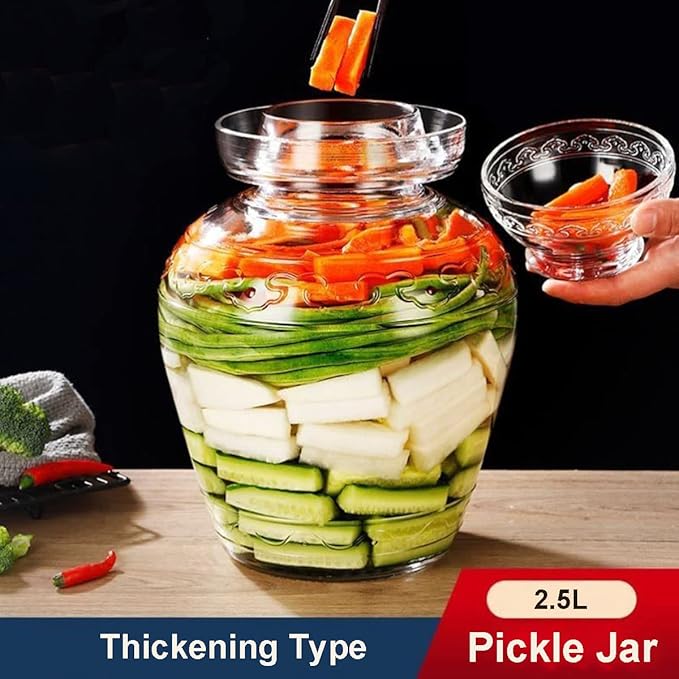 Glass Jar with Lid 2.5 Liter Fermentation Jar, Wide Mouth Large Fermenting Kit Crock with Water Seal Airlock Lid, Pickle Jar for Pickles Kimchi, Sauerkraut, Kombucha, Wine Brewing