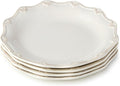 Heritage Scroll 9-Inch Salad Plates, Set of 4 – Elegant Ivory Stoneware with Sculpted Scroll Design & Scalloped Edge – Classic Accent Plates for Dining & Entertaining