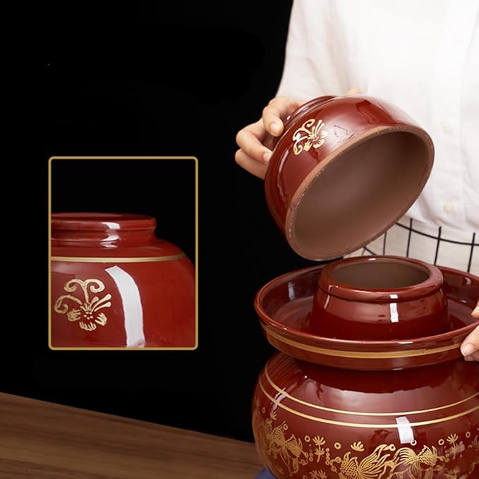 MRYBD Pickle Jar Large Traditional Sichuan Chinese Ceramic Fermenting Jar with Water Seal Airlock Lid, Ceramic Fermentation Crock for Pickling, Kimchi, Sauerkraut 4KG