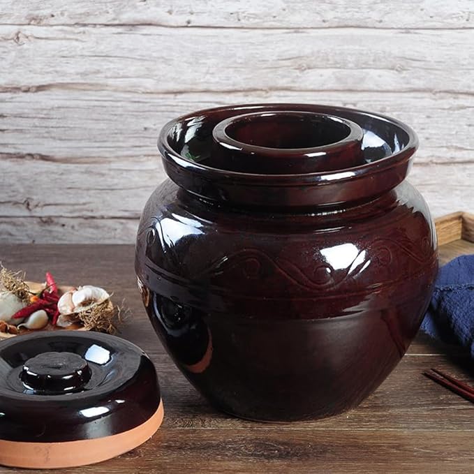 Ceramic Pickle Crock with Lids,Kimchi Containers, Fermentation Jar, Fermentation Jars Ceramic Pots, Sealed Fermentation Jars with Lids, Sauerkraut Crock -Brown||11L