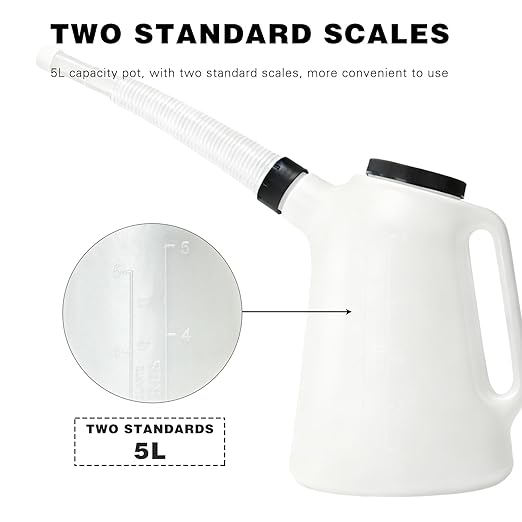 5 Quart Oil Jug with Spout Motor Oil Dispenser Oil Measuring Container Automotive Funnels Set Translucent Plastic 2 Pack