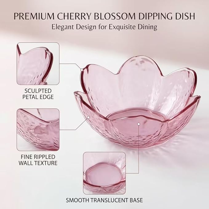 Sakura Sauce Dishes Set, 3.34x1.37 inch Plastic Cherry Blossom Dipping Bowls, 6 Pcs Small Condiment Dishes for Soy Sauce, Sushi, Snacks, and Party Appetizers (Pink)