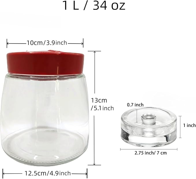 1 Liter Fermentation Jar, Fermenting Kit with Venting Valve Airlock and Fermenting Weight, Pickle Jar, Wide Mouth Glass Jar for Pickles, Kimchi, Sauerkraut, Mead, Kombucha, Sourdough