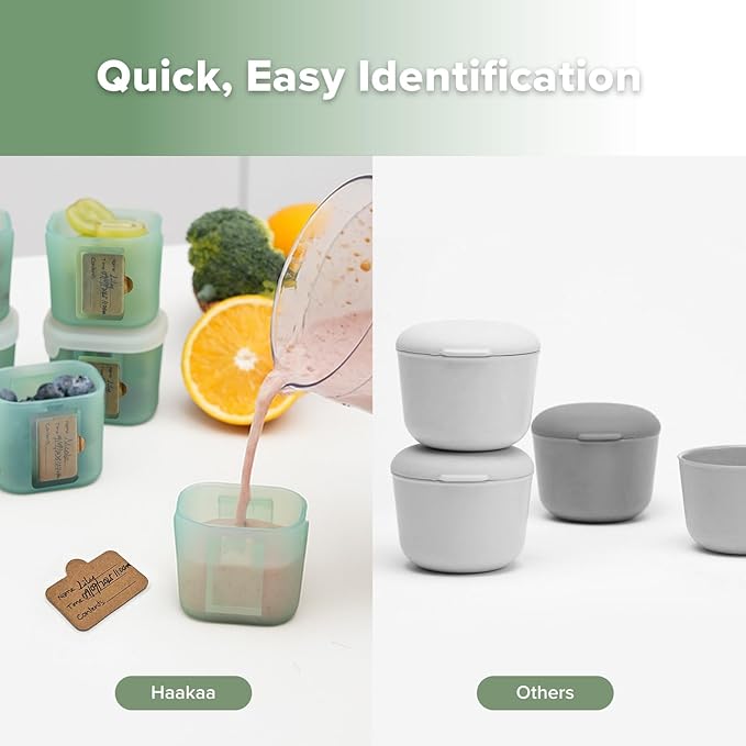 haakaa Mini Meal Silicone Storage Containers,3 oz Silicone Baby Food Containers with Airtight Lids,Reusable Baby Food Jars for Purees, Fruits & Snacks-Microwave & Dishwasher Safe,6 Pack,Pea Green