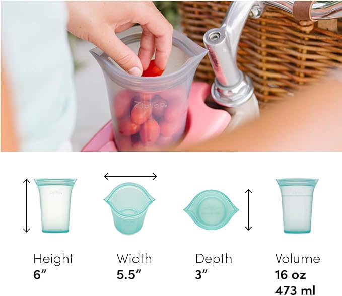 Zip Top Reusable Food Storage Bags | Medium Cup [Peach] | Silicone Meal Prep Container | Microwave, Dishwasher and Freezer Safe | Made in the USA