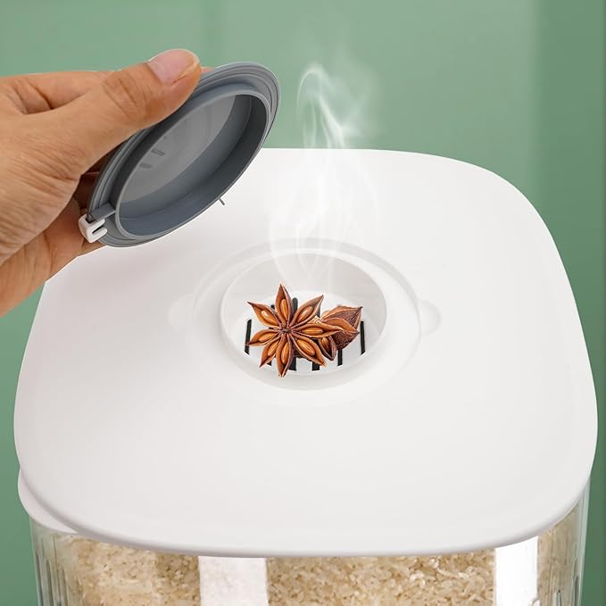 22 Lbs Rice Dispenser, Large Sealed Grain Storage Container With Rice Cup Food Dispenser Kitchen Organizer For Rice, Beans, Grains, Cereal Dry Food, Small Pantry Food. (1, Circular)