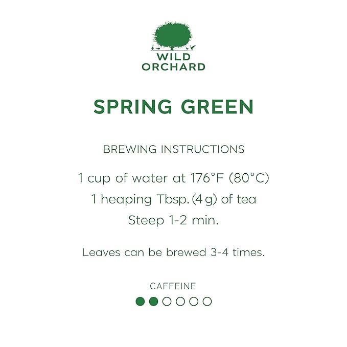 Wild Orchard Premium Green Tea - 100% Regenerative Organic Certified - Loose Leaf - USDA Organic - Sustainably & Regeneratively Cultivated on Jeju Island in South Korea - (Spring Green)