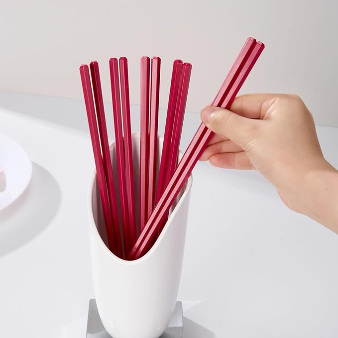 10 Pairs Fiberglass Chopsticks Non-Slip Tips, Dishwasher Safe & Reusable Japanese Korean Chopsticks for Sushi Ramen, 9.63 inch/24.5cm Chop Sticks for Family Restaurant- Red