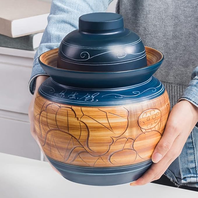 ZHOUXIAO Vintage Traditional Ceramic Pickle Jar Fermentation Crock Jar, Chinese Pickle Jar,Fermenting Tank with Water Seal Airlock Lid Stoneware Fermenter for Sauerkraut,Kimc 1.75KG