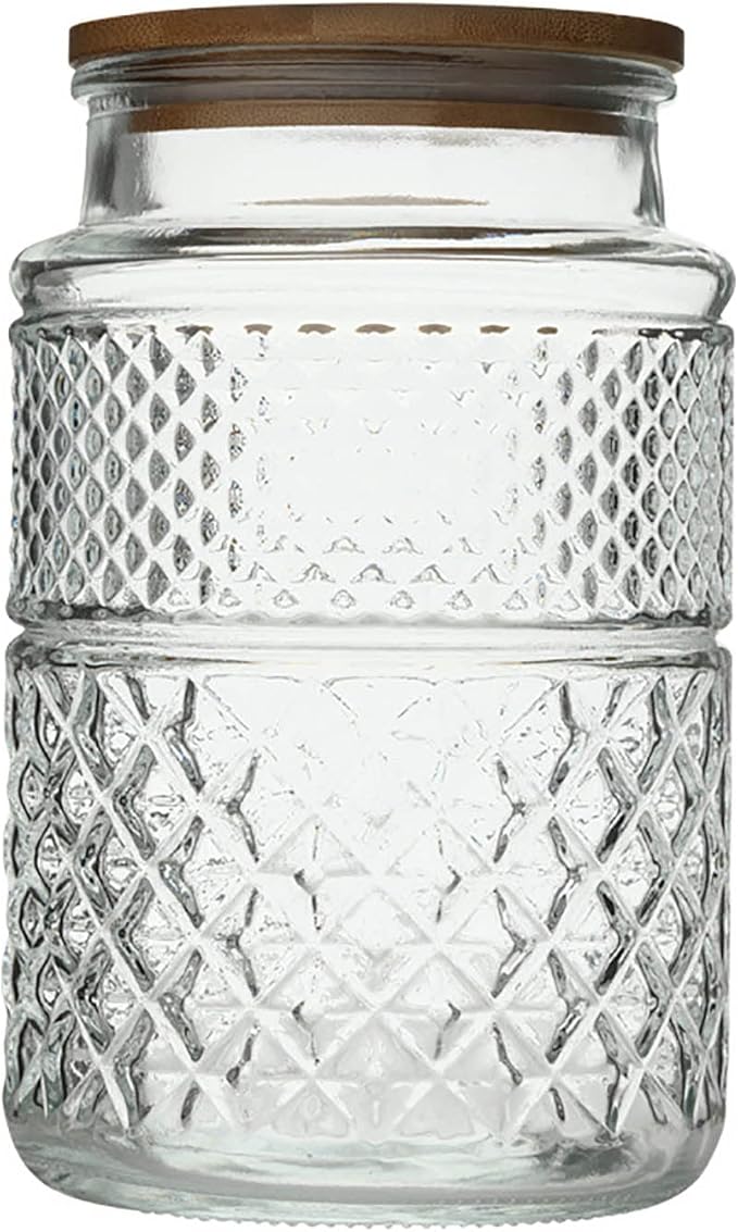 60 FL OZ Large Glass Storage Jar with Airtight Bamboo Wooden Lid - Food Storage Container for Candy, Snack, Coffee, Tea, Nuts, Cereal, Vintage Kitchen Containers