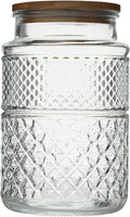 60 FL OZ Large Glass Storage Jar with Airtight Bamboo Wooden Lid - Food Storage Container for Candy, Snack, Coffee, Tea, Nuts, Cereal, Vintage Kitchen Containers