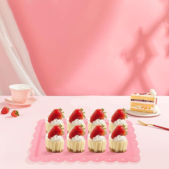 6 Pack Plastic Serving Trays Food Tray - 14" x 9" Rectangle Serving Platter for Wedding Party Supplies Cafeteria Kitchen Restaurant, Small Flat Trays for Dessert Fruit Cookie Snack(Pink)