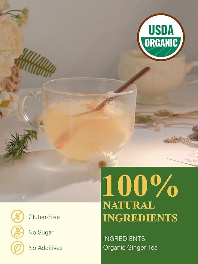 GLDNT Organic Ginger Tea Bags, Natural Organic Ginger Root Tea, Spicy & Zesty Flavor, Caffeine Free, 100 Count