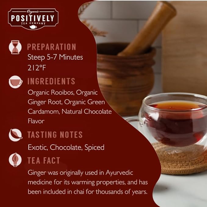 Organic Positively Tea Company, Rooibos Chocolate Chai Tea Bags, 20 Count