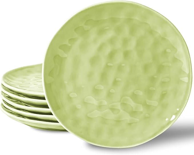 HOMBENE Sun-glitter Dessert Plates 8 Inch Mint Glow Green Set of 6, Noodle Fruit, Dinner, Salad Plates for Serving Snacks Kitchen Dinnerware Sets