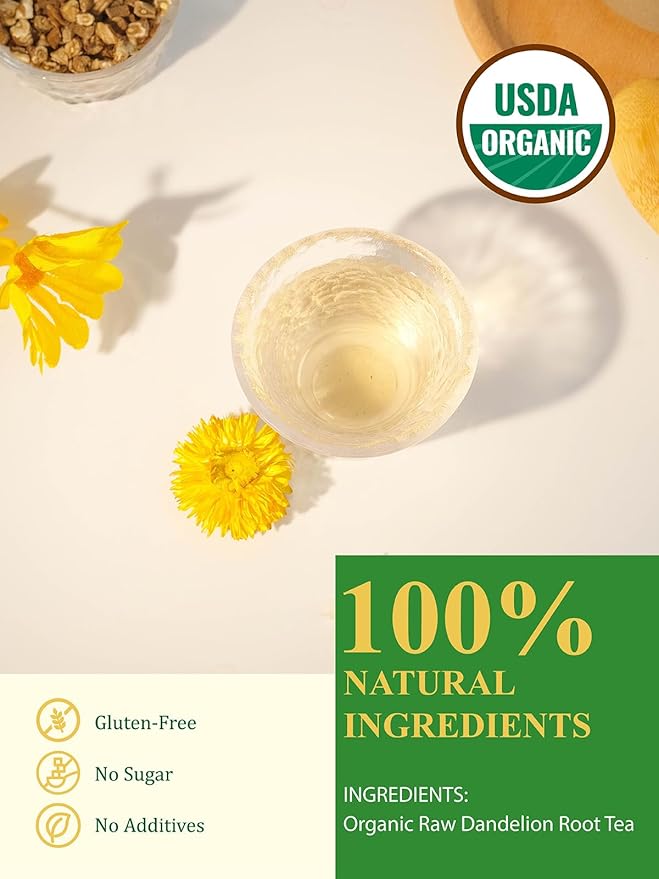 GLDNT Organic Dandelion Root Tea, 16oz, Premium Organic Raw Dandelion Root Tea Loose Leaf, Smooth & Earthy Taste, Caffeine Free, Cut & Sifted