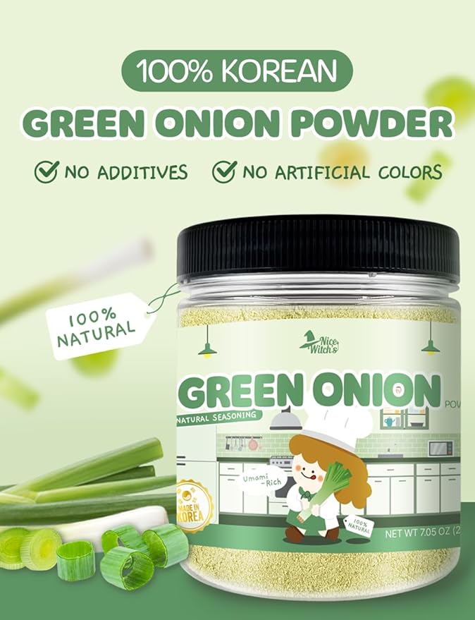 NICE WITCH'S Korean 100% Pure Green Onion Powder 7.05oz / 200g - All-Natural Flavor for Soups, Sauces, and Seasonings 대파분말 (Green Onion)