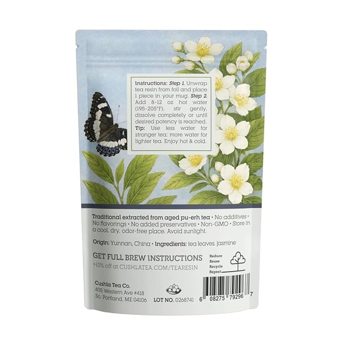 Pu-erh Tea Resin Sheng with Jasmine - Raw Puer Tea from Yunnan | Instant Pu’er Tea | 30 Individually Wrapped Pieces