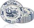 W&S CLASSICS Classic French Luxury Round Dinner Plates | 10.5 Inches Colorful Ceramic Flat Plates – Set of 6| Large Serving Plates for Party | Dishes for Appetizer, Salad, Desert, Steak (Blue)