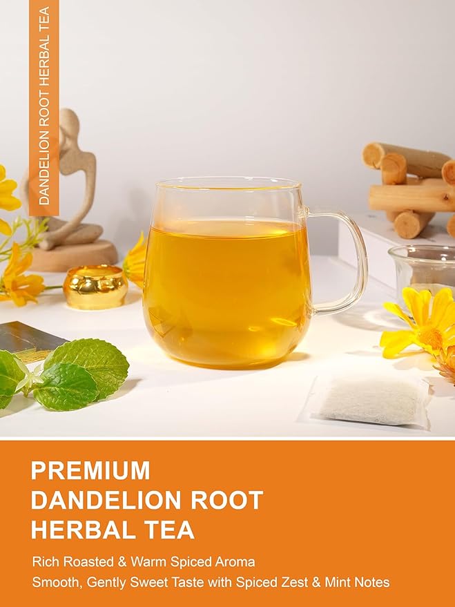 TeeLux Dandelion Herbal Tea, Roasted Dandelion Root with Peppermint, Milk Thistle, Turmeric, Licorice, Roasted Aroma, Smooth & Refreshing, 100 Count