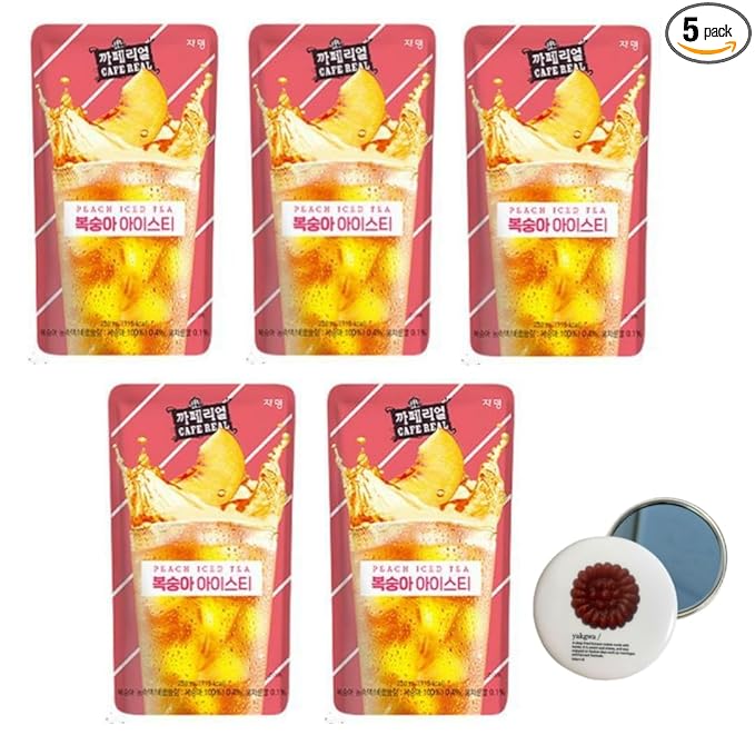 Korean Covenienve Store Drink Pouch Sampler Set - 5 PACK 10 PACK (grape, strawberry, blue lemonade, peach ice tea, shine muscat) + dalgaru yakgwa mirror (PEACH ICED TEA 5 PACK)
