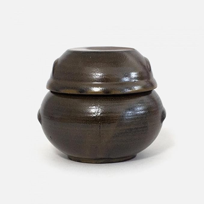 Earthenware Onggi Korean Traditional Clay Jar Ceramic Canister/Handmade Food Sauce Storage Container for Tea, Coffee Bean, Salt/Breathing Clay Pot Kimchi Fermentation Crock (No.2(H9cm))