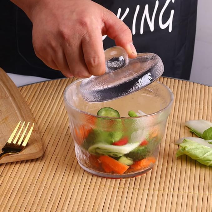 PRETYZOOM Small Glass Pickle Jar with Glass Weight - 650ml/21oz Tsukemono Maker with Heavy Duty Weight, Japanese One-Night Pickling Bowl Vegetable Fermentation for Sauerkraut, Kimchi