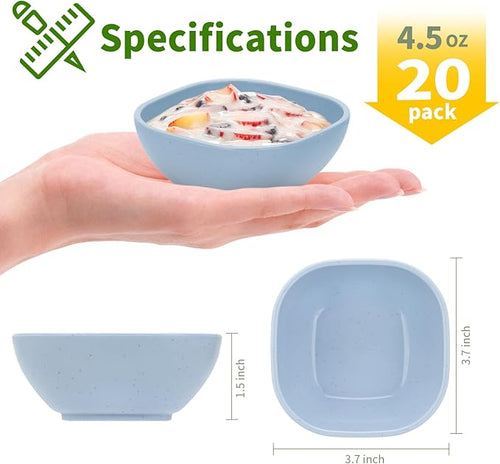 20 Pack Small Bowls, 4.5 OZ Wheat Straw Soy Sauce Dishes, Unbreakable Dessert Bowls,Dipping Sauce Cups, Mini Prep Bowls,Snacks, Sauce Ketchup, BBQ (Cool tone)