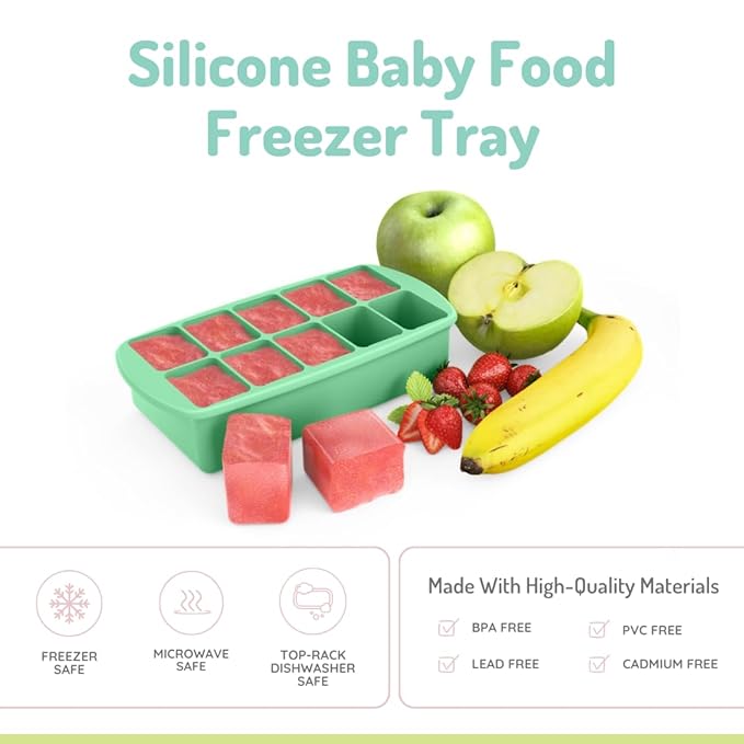 melii Silicone Baby Food Freezer Tray with Lid | 10 x 2oz Portion Cubes – Breastmilk & Homemade Puree Storage Container – BPA Free, Microwave, Freezer & Dishwasher Safe – Baby Registry Must (Mint)