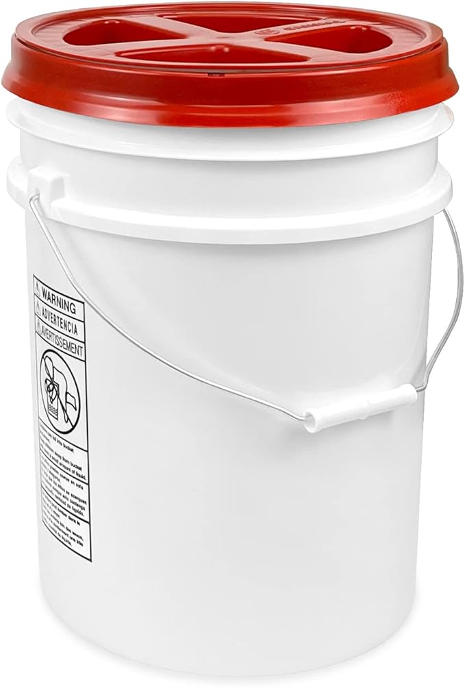 ePackageSupply 5 Gallon Bucket - Food Grade Bucket with Airtight Gamma Seal Screw-On Lid, BPA-Free, Heavy-Duty 90 Mil HDPE Plastic, Bulk Storage, Durable Container, Made in USA, White/Red, 6 Packs