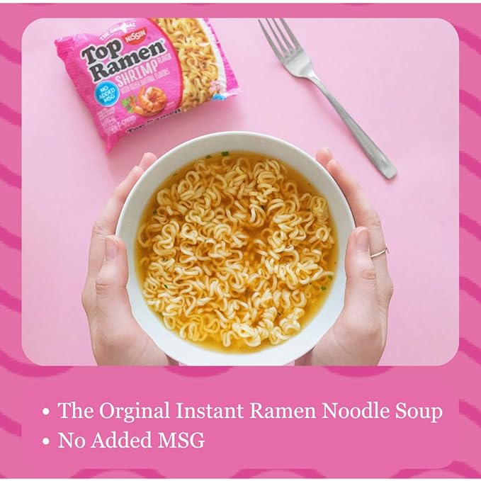 Nissin Top Ramen Noodle Soup, Shrimp Flavor, 3 Ounce (Pack of 24)