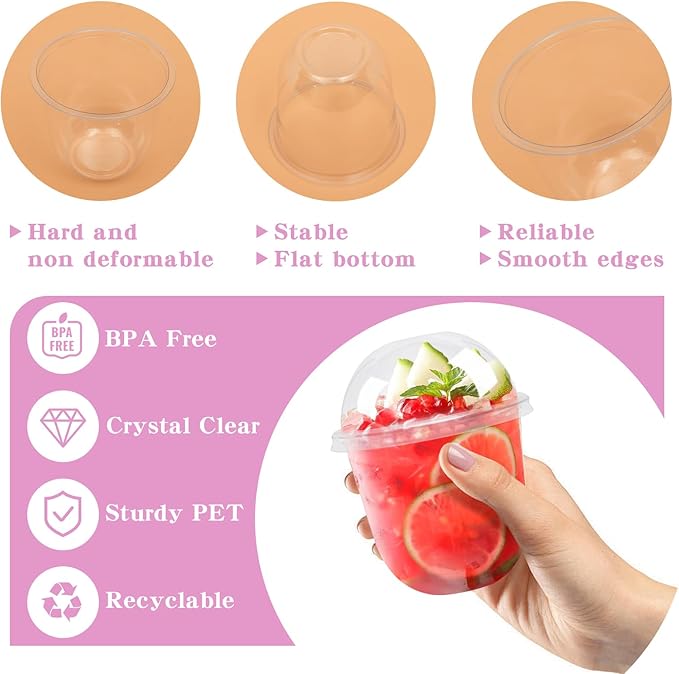 Kosotody 50 Pack 12oz Clear Plastic Parfait Cups with Dome Lids (No Hole) and Sporks Disposable Fruit Cups for Dessert,Yogurt,Pudding,Snacks,Fruits,Bakeries,Ice Cream