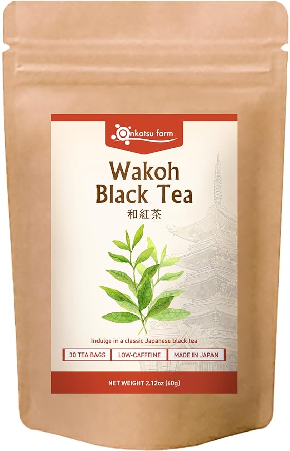 Onkatsu Farm Japanese Wakoh Black Premium Tea Bags, Bold Earthy Flavor, Hot or Iced, 30 Total Tea Bags