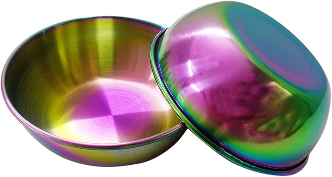 8Pcs Mini Stainless Steel Dipping Sauce Bowls, Dishes, Round Seasoning Saucers, Small Individual Appetizer Plates, Sushi Dipping Bowl, Rainbow 3.27"x3.27"x1.14"