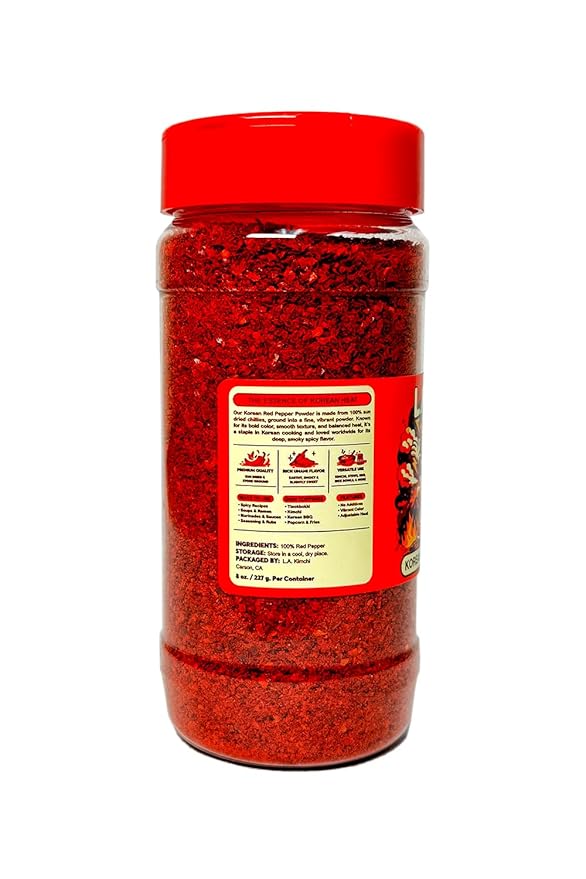 LA Kimchi Korean Red Pepper Powder, 100% Red Pepper Flakes, Coarse Ground Chili Pepper for Kimchi, Soups, Marinades & Korean Cooking, 8 oz