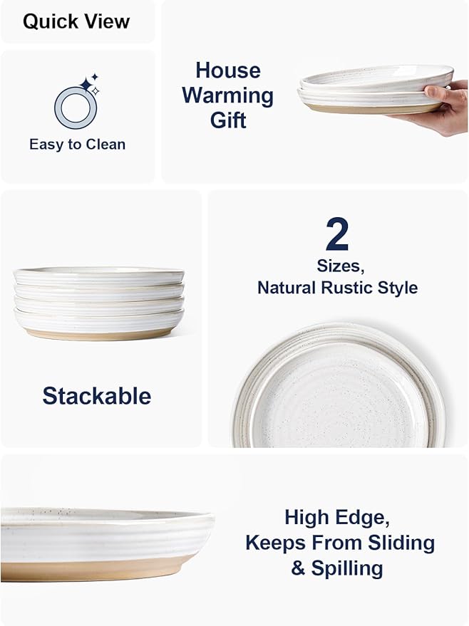LE TAUCI 8 Inch Ceramic Salad Plates Set of 4, Modern White Appetizer Plates for Kitchen, Small Dessert Plates, Microwave & Dishwasher Safe Dinnerware Sets, Scratch Resistant - Arctic White