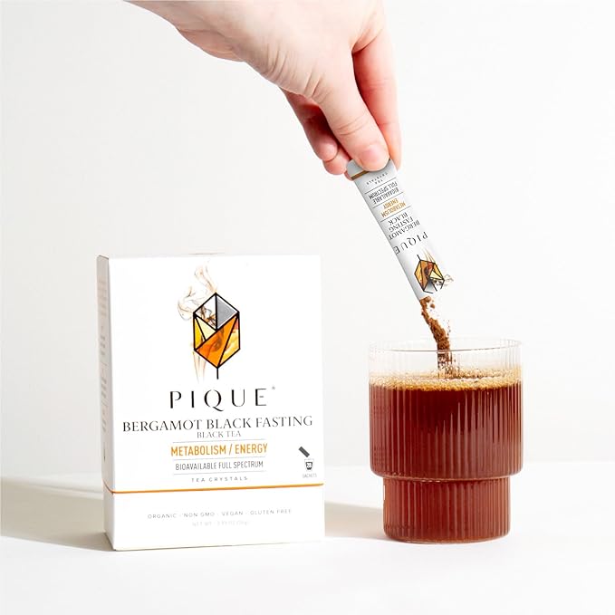 Pique Bergamot Black Tea Crystals - Support Healthy Digestion and Metabolism, High Caffeine Fasting Tea for Energy - 28 Single Serve Sticks (Pack of 1)