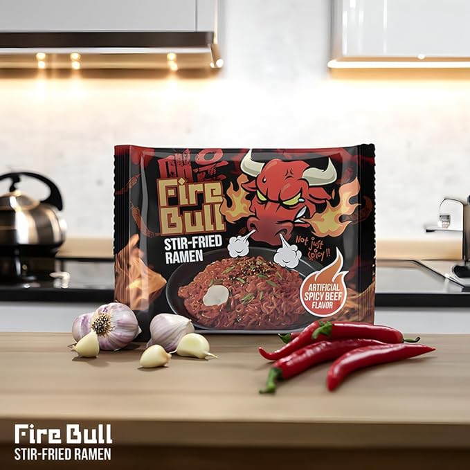 [Fire Bull Ramen] Intense Spicy Stir-Fried Ramen | Original Flavor | Authentic Korean Heat Meets Flavorful Delight | Thick, Chewy Noodles | Quick & Easy Meal (1 Case, 32 Pouches)
