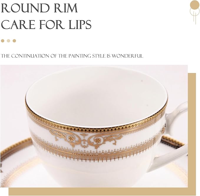 24-piece bone china dinnerware set for 6, gold trim pattern round dinner plates, fine dish set for 6 with coffee cup for dinning, suitable for microwave,oven,dishwasher (dinnerware set for 6 people)