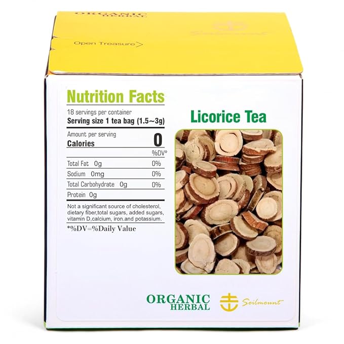 Soilmount Licorice Tea (Gan Cao/甘草)| Natural Herbal Drink | 18 Bags per Box, Soothing & Relaxing, Perfect for Daily Enjoyment