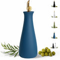 Ceramic Olive Oil Dispenser with Self-Closing Gold Spout - 530 ML Capacity Matte Blue Ceramic Oil Dispenser for Kitchen - Leak Proof EVOO Dispensing Bottle - Stylish, Ergonomic, Durable, Easy Pour