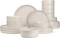 Famiware Nebula Plates and Bowls Set, 24 Pieces Dinnerware Sets, Dishes Set for 8, Creamy White with Colorful Speckles